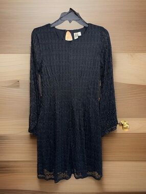 NwoT Emma & Michele Black Long-Sleeve Lace A Line Dress-M-EC